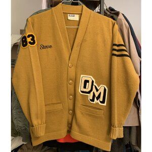 80's Dehen 1920 Steve Letterman Sweater Varsity Cardigan (Ochre Yellow) - 40